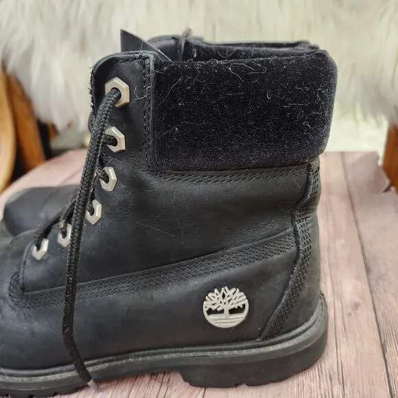 Timberland Premium 6&quot; Black Nubuck Velvet Collar Lace-up Hiking Boots Sz 8