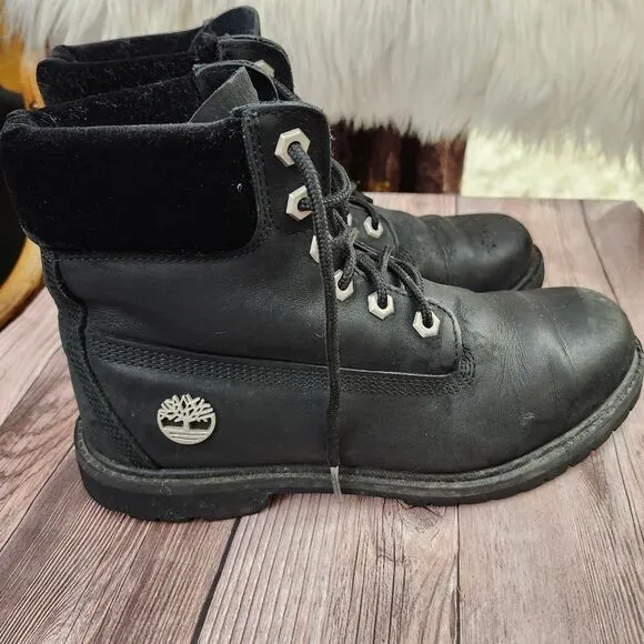 Timberland Premium 6&quot; Black Nubuck Velvet Collar Lace-up Hiking Boots Sz 8