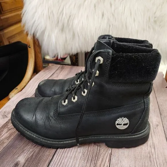 Timberland Premium 6&quot; Black Nubuck Velvet Collar Lace-up Hiking Boots Sz 8
