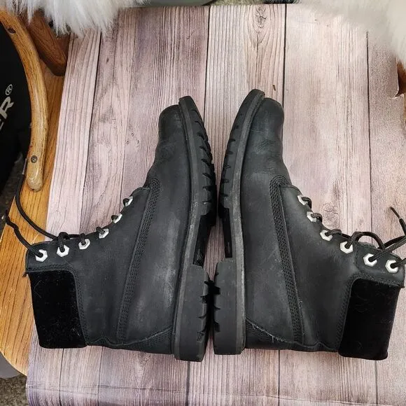 Timberland Premium 6&quot; Black Nubuck Velvet Collar Lace-up Hiking Boots Sz 8