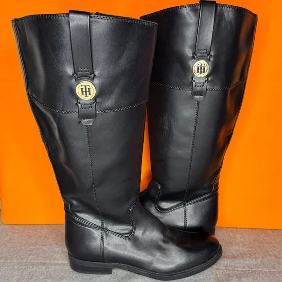 Tommy Hilfiger Shano Black Faux Leather Riding Boot Size 6.5
