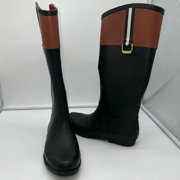 Tommy Hilfiger Viktoria Equestrian Style Rubber Tall Rain Boots