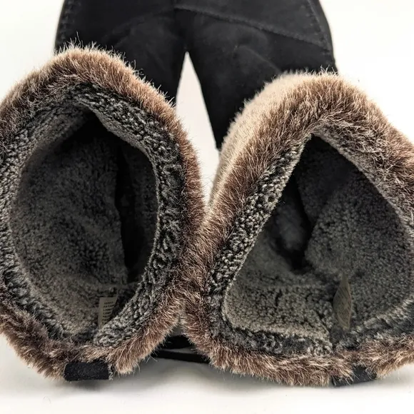 Toms Nepal Moccasin Boots Suede and Faux Fur Ankle Wrap Ties Slip-On Black 7.5