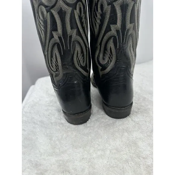 Tony Lama Cowboy Western Leather Black BOOTS Size 8B