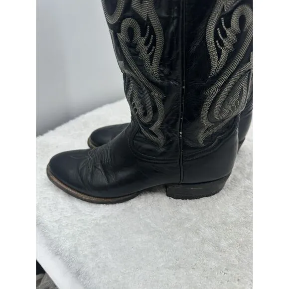 Tony Lama Cowboy Western Leather Black BOOTS Size 8B