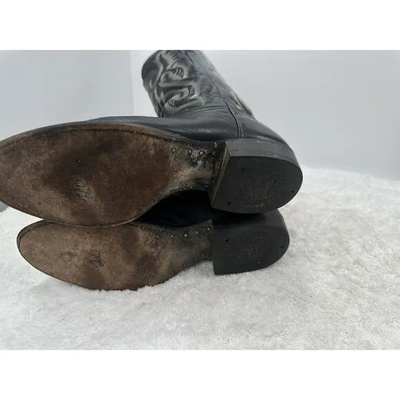 Tony Lama Cowboy Western Leather Black BOOTS Size 8B