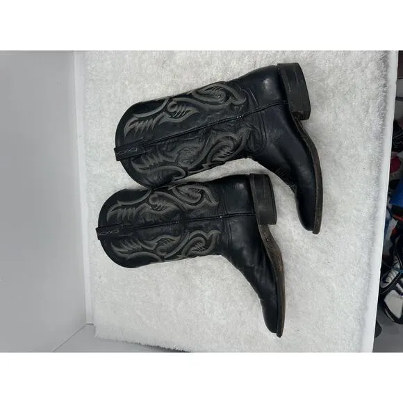 Tony Lama Cowboy Western Leather Black BOOTS Size 8B