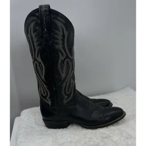 Tony Lama Cowboy Western Leather Black BOOTS Size 8B