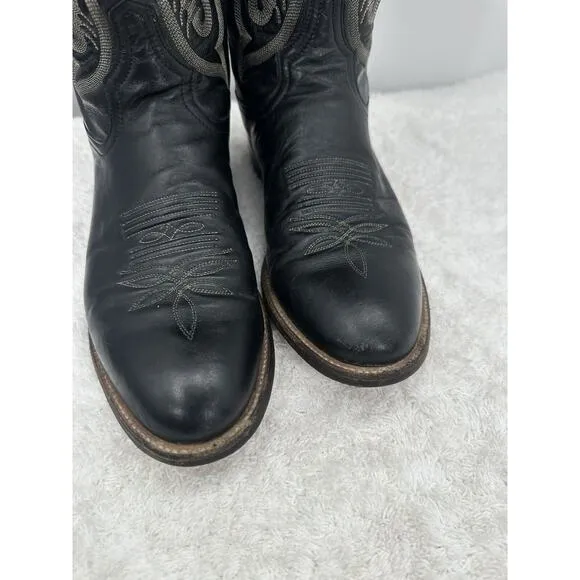 Tony Lama Cowboy Western Leather Black BOOTS Size 8B