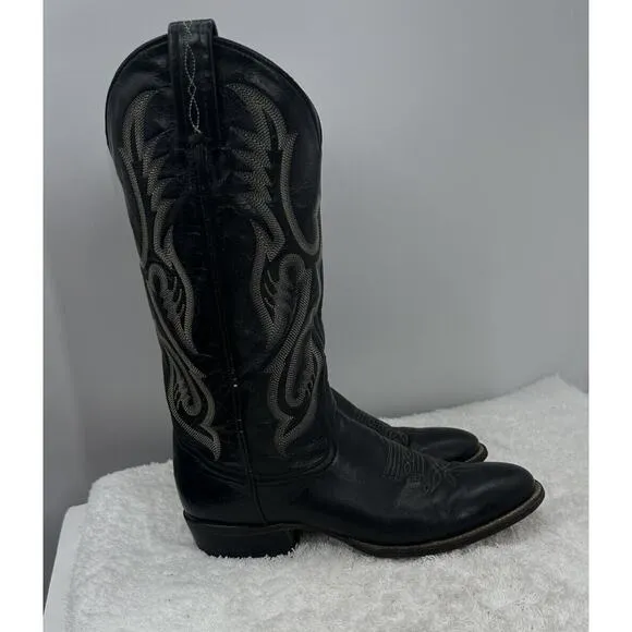 Tony Lama Cowboy Western Leather Black BOOTS Size 8B