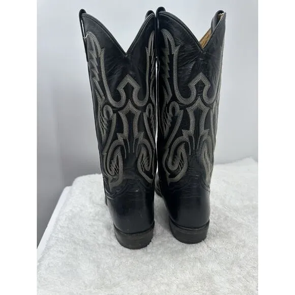 Tony Lama Cowboy Western Leather Black BOOTS Size 8B