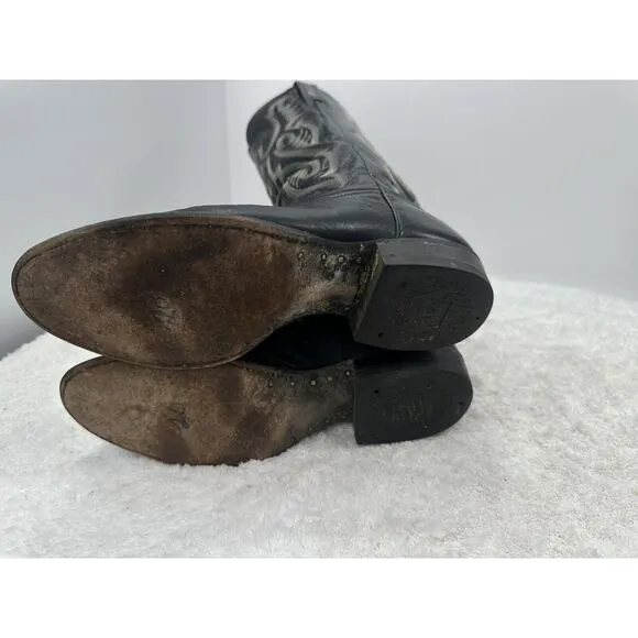 Tony Lama Cowboy Western Leather Black BOOTS Size 8B