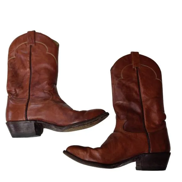 Tony Lama Mens Sz 8.5 Reddish Brown Leather Cowboy Western Boots Style 5084