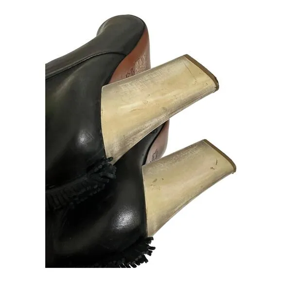 TORY BURCH Bandelier Fringed Leather Ankle Boots size 8 $525