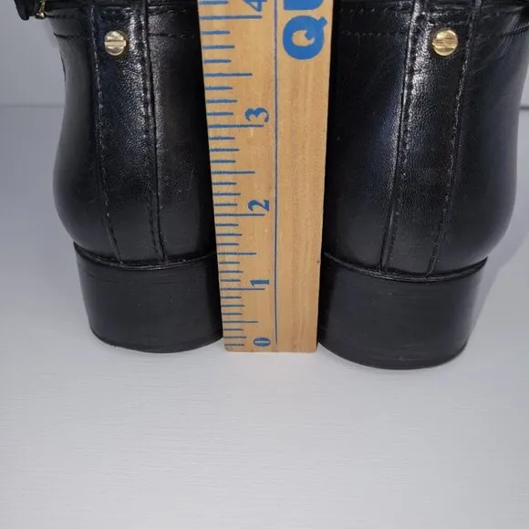 Tory Burch Black Leather Nadine Tall Flat Riding Boots Gold Logo Equestrian 6 M