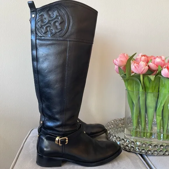 Tory Burch Black Riding Boot Size 5.5 Leather Tall