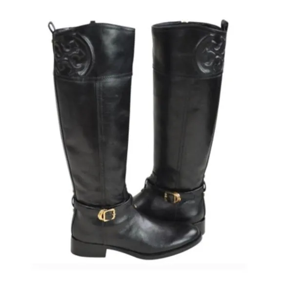 Tory Burch Black Riding Boot Size 5.5 Leather Tall