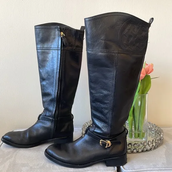 Tory Burch Black Riding Boot Size 5.5 Leather Tall