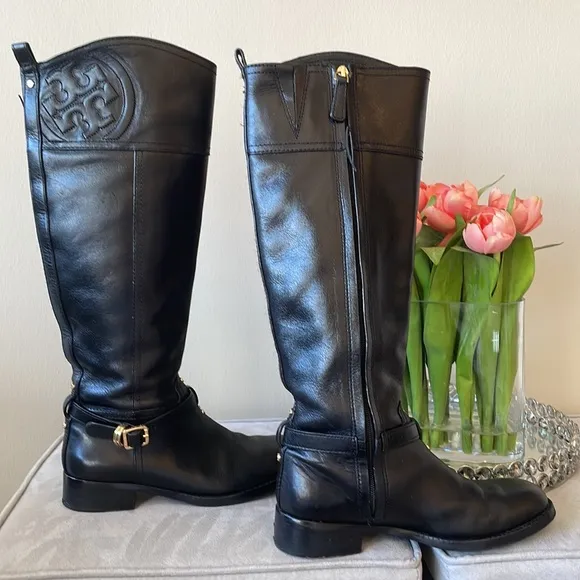 Tory Burch Black Riding Boot Size 5.5 Leather Tall