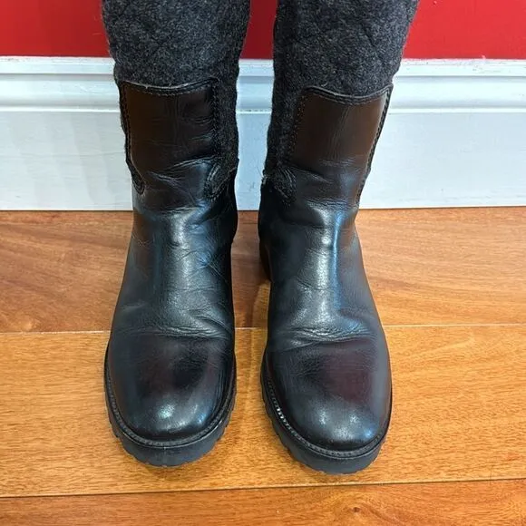 Tory Burch Black Two Tone Mixed Media Leather Riding Boots Equestrian size 5.5 M
