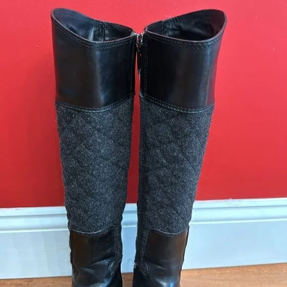 Tory Burch Black Two Tone Mixed Media Leather Riding Boots Equestrian size 5.5 M