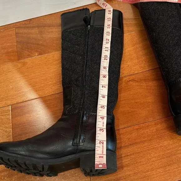 Tory Burch Black Two Tone Mixed Media Leather Riding Boots Equestrian size 5.5 M