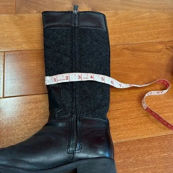 Tory Burch Black Two Tone Mixed Media Leather Riding Boots Equestrian size 5.5 M