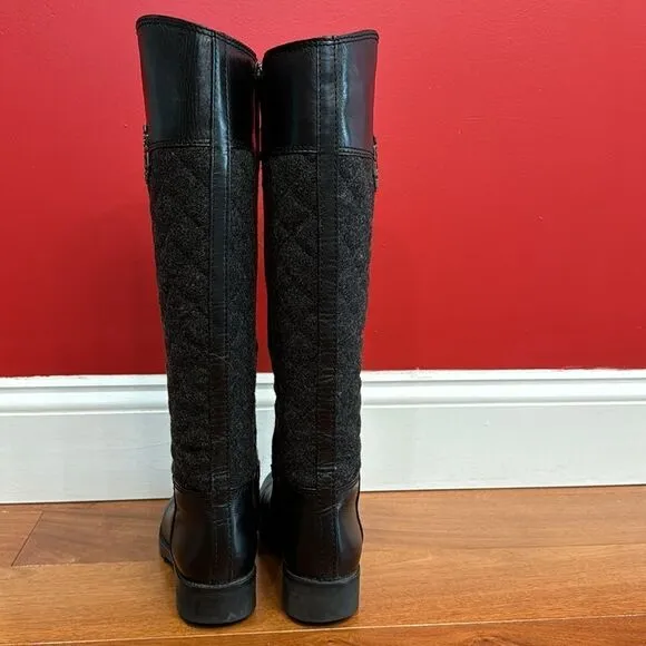 Tory Burch Black Two Tone Mixed Media Leather Riding Boots Equestrian size 5.5 M
