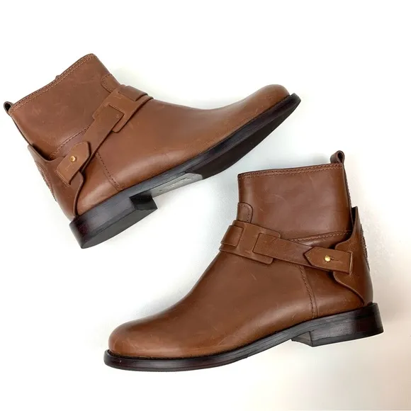 Tory Burch Boots Cognac Brown Leather Harness Equestrian Colton Ankle Size 5