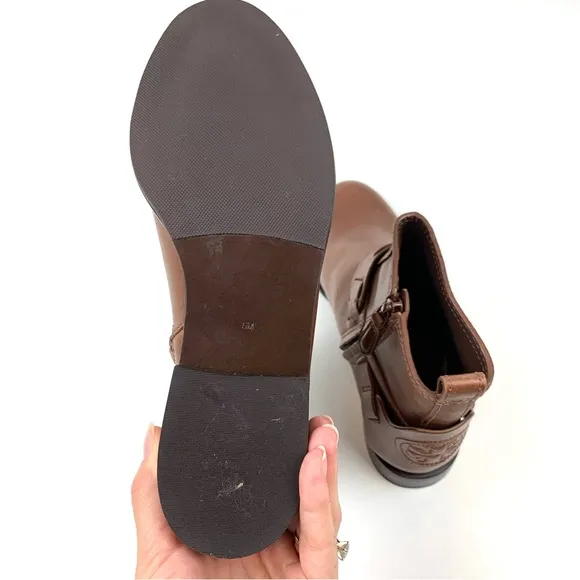 Tory Burch Boots Cognac Brown Leather Harness Equestrian Colton Ankle Size 5