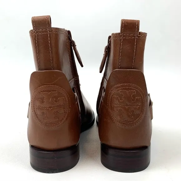 Tory Burch Boots Cognac Brown Leather Harness Equestrian Colton Ankle Size 5