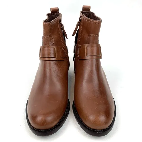 Tory Burch Boots Cognac Brown Leather Harness Equestrian Colton Ankle Size 5