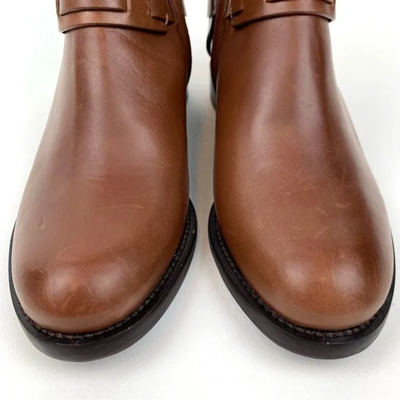 Tory Burch Boots Cognac Brown Leather Harness Equestrian Colton Ankle Size 5
