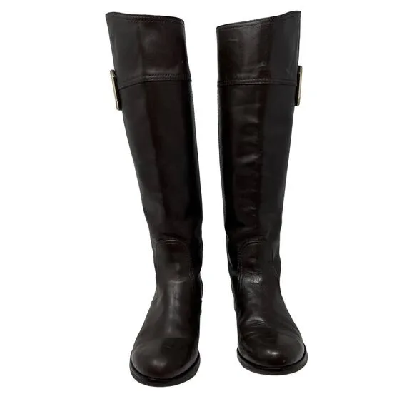 Tory Burch Boots Women's 8M Brown Leather Tall Equestrian Riding Boots Back Zip