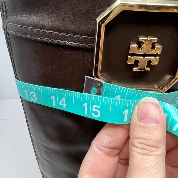 Tory Burch Boots Women's 8M Brown Leather Tall Equestrian Riding Boots Back Zip