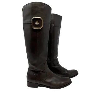 Tory Burch Boots Women's 8M Brown Leather Tall Equestrian Riding Boots Back Zip