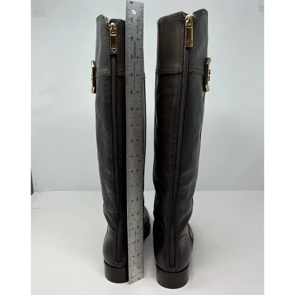 Tory Burch Boots Women's 8M Brown Leather Tall Equestrian Riding Boots Back Zip
