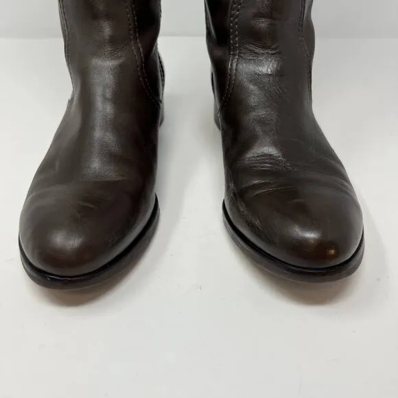 Tory Burch Boots Women's 8M Brown Leather Tall Equestrian Riding Boots Back Zip