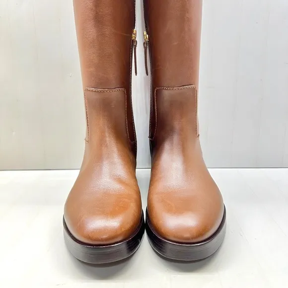 Tory Burch Brown Sidney Logo Leather Tall Riding Boot, size 8 M NEW