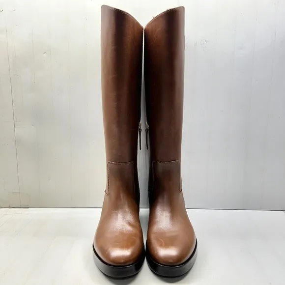 Tory Burch Brown Sidney Logo Leather Tall Riding Boot, size 8 M NEW