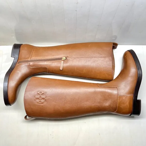 Tory Burch Brown Sidney Logo Leather Tall Riding Boot, size 8 M NEW