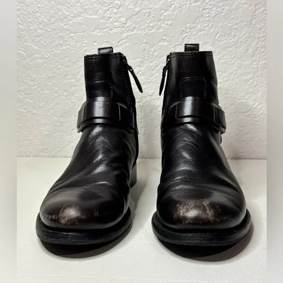 Tory Burch Colton Logo Flat Brown Leather Ankle Moto Boots Size 7.5