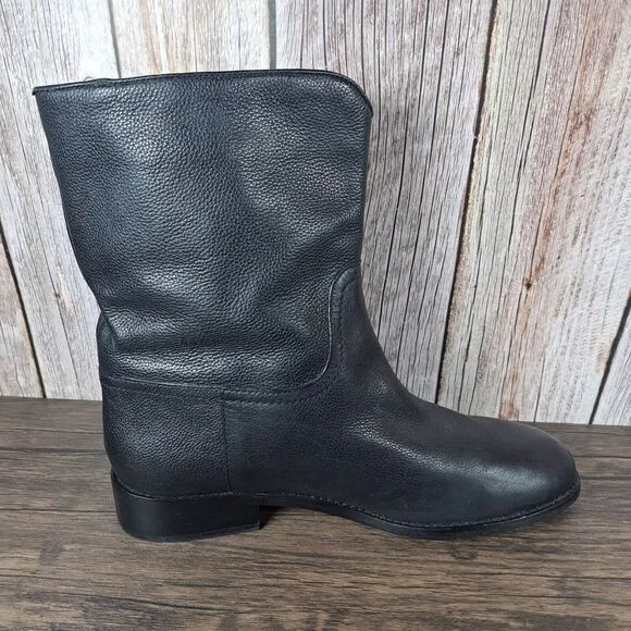 Tory Burch Hallie Mid Shaft Logo Black Leather Riding Boots Women's Sz 9 M (GUC)