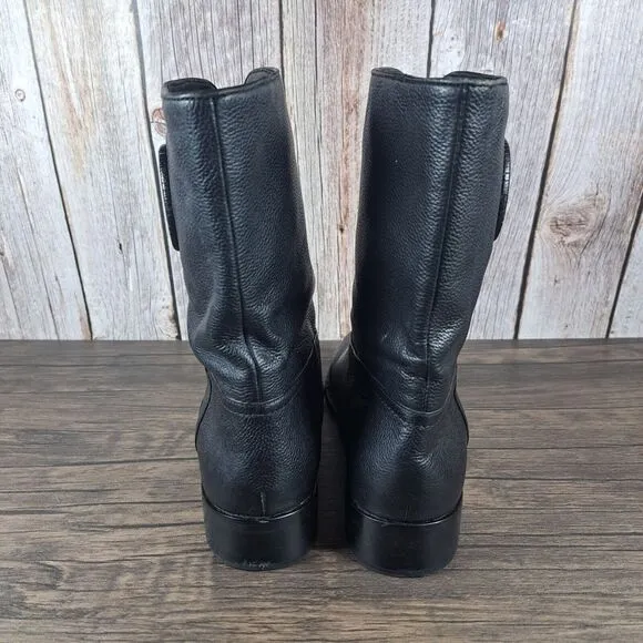 Tory Burch Hallie Mid Shaft Logo Black Leather Riding Boots Women's Sz 9 M (GUC)
