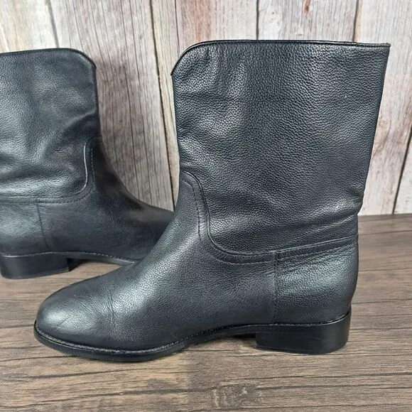 Tory Burch Hallie Mid Shaft Logo Black Leather Riding Boots Women's Sz 9 M (GUC)