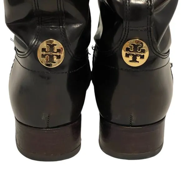 Tory Burch Marco Knee High Brown Leather Riding Side Zip Boots Size 7.5
