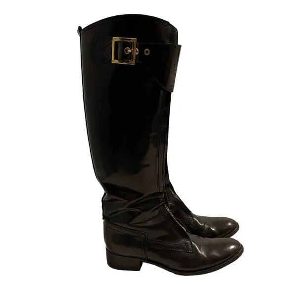 Tory Burch Marco Knee High Brown Leather Riding Side Zip Boots Size 7.5