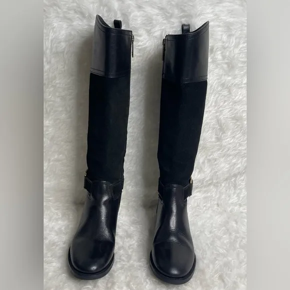 Tory Burch Riding Boots Tenley in Black Leather and Suede Size 5.5