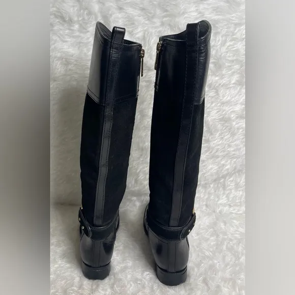 Tory Burch Riding Boots Tenley in Black Leather and Suede Size 5.5