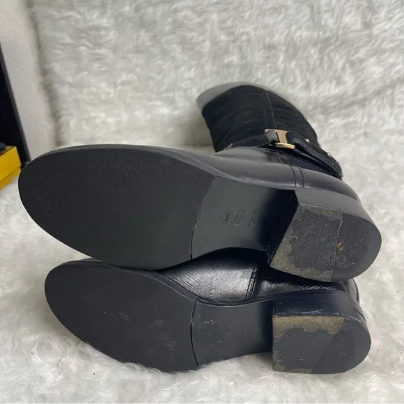 Tory Burch Riding Boots Tenley in Black Leather and Suede Size 5.5